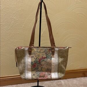 Sakroots Small Beige With Floral Multicolor Woven Purse/Tote Bag
